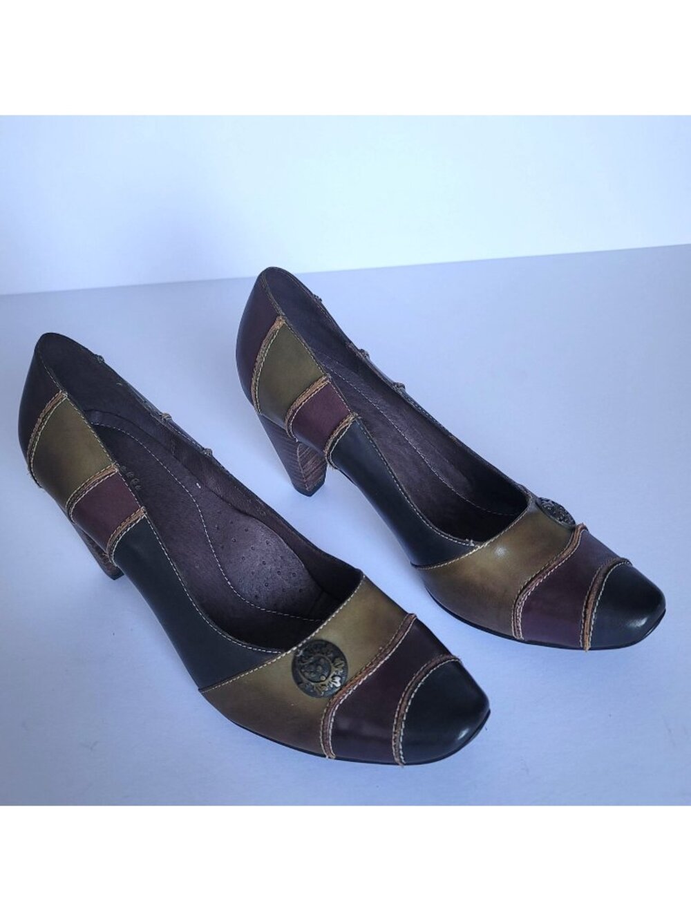 Spring Step 9 Colorblock Leather Patchwork Pumps Heel Artsy 90s Y2K Boho Indie